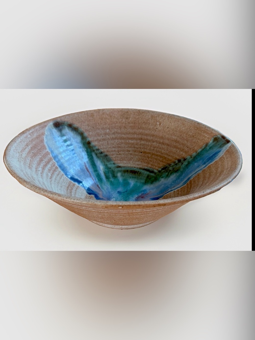 Signed Pottery Studio 10.5” diameter Bowl textured & abstract colored glazes NEW